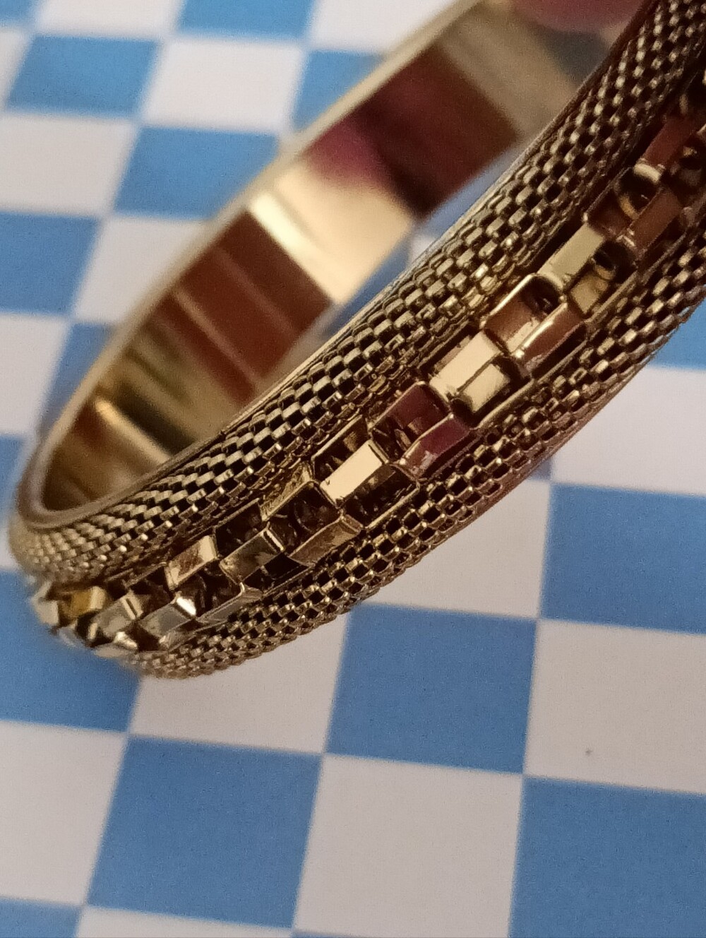 Gold-Tone Textured Chain Accent Bangle Bracelet